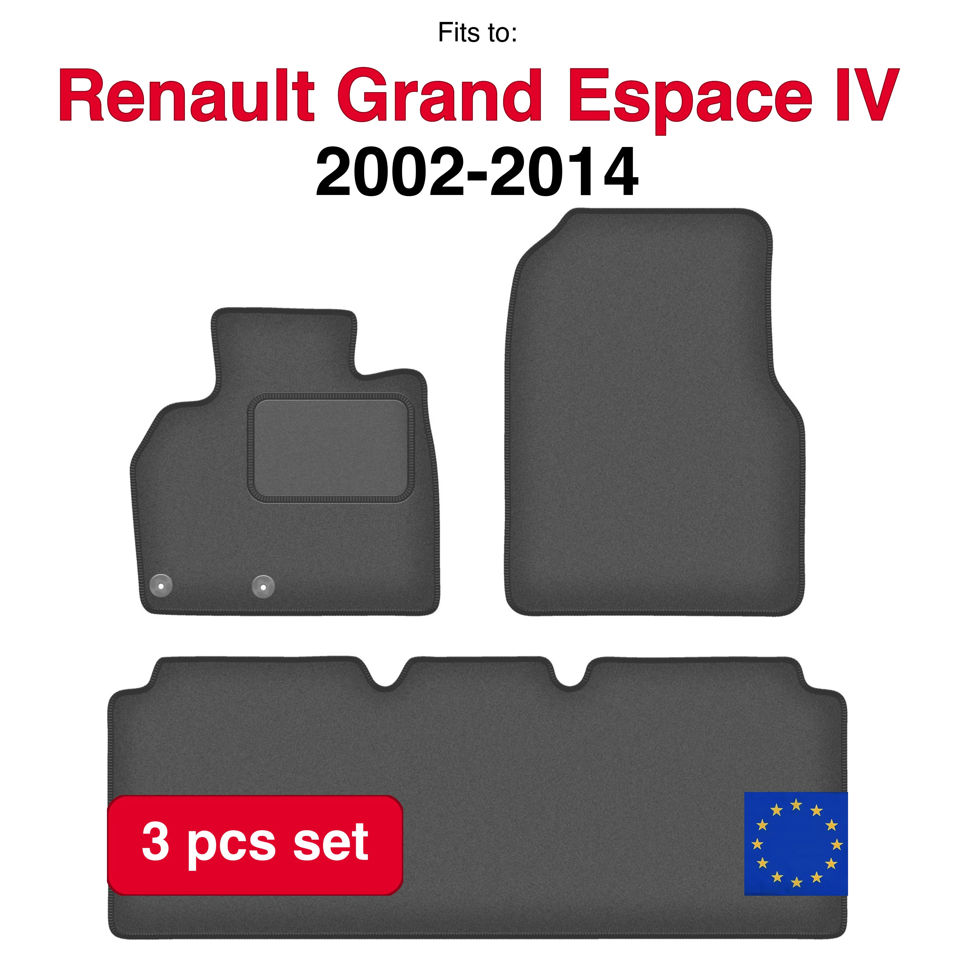 Auto velour matten voor Renault Espace IV minivan (2002-2014) -grafiet (3 stuks) auto passende automattenset