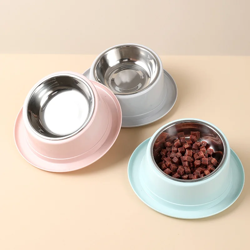 Cat Bowls Anti-Ant Food Dish Non-Skid and Non-Spill Silicone Pad with PP Stand Stainless Steel Food Water/Dispenser Cat Supplies