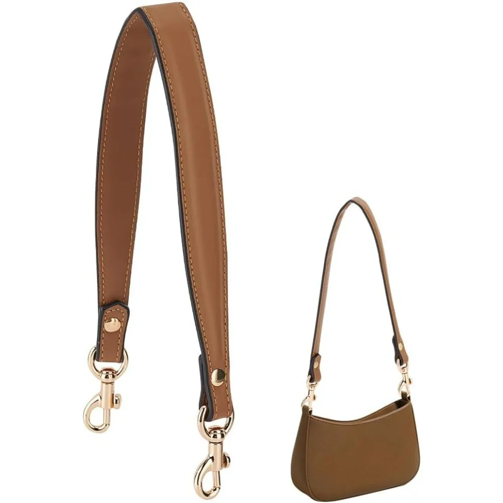 Brown Genuine Leather Handle Purses Strap 50cm(20 Inch) Purse Straps Replacement Shoulder Bag Strap with Clasps