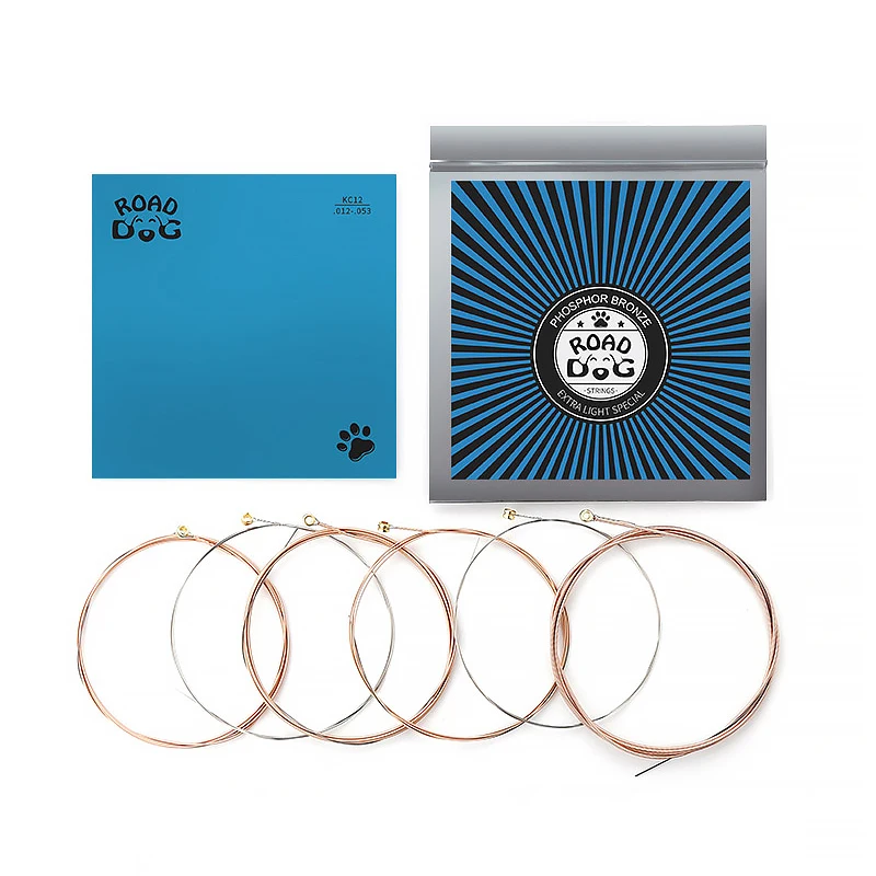 ROAD DOG   Coated Acoustic Guitar phosphor Copper strings. AC/KC-010/011/012 Models.1 to 6 strings. Light touch, soft sound.