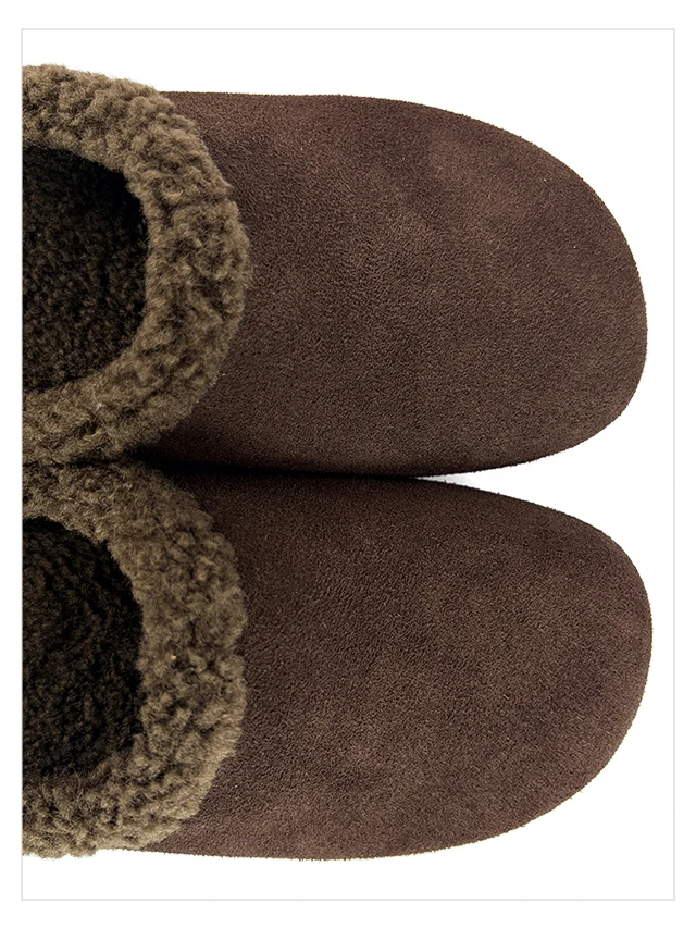 2027 Autumn Winter New Arrival Cow Suede Upper Warm Faux Shearling Lining Mango‑Toe Slip‑on Women's Home Mule Cotton Slippers