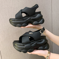 Summer Women Canvas Thick Sole Sandals New 2024 Peep Toe Flip-Flops 8CM High Platform Sandal Buckle Shoes Woman Zapatillas Mujer
