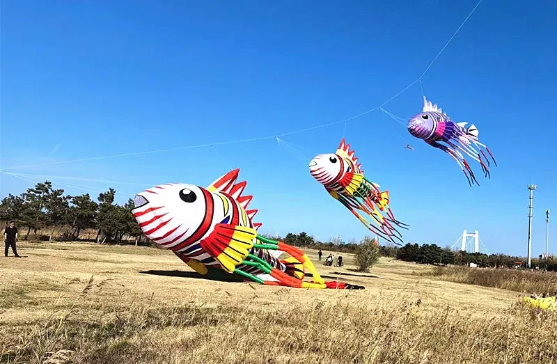 free shipping 8m new fish kite large kite juego basta outdoor toys flying dragon linha de pipa peonzas con cuerda soft kite fun