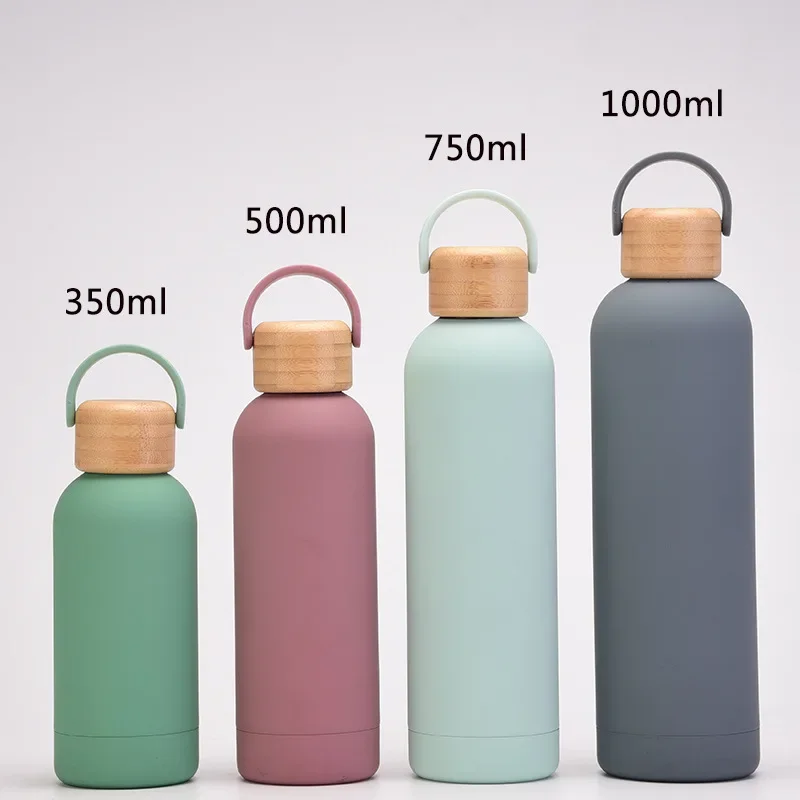 Sports Thermos Cup With Bamboo Lid And Handle,Stainless Steel Vacuum Flasks,Camping Gym Drinkware,Small Mouth Water Bottle,750ml 3