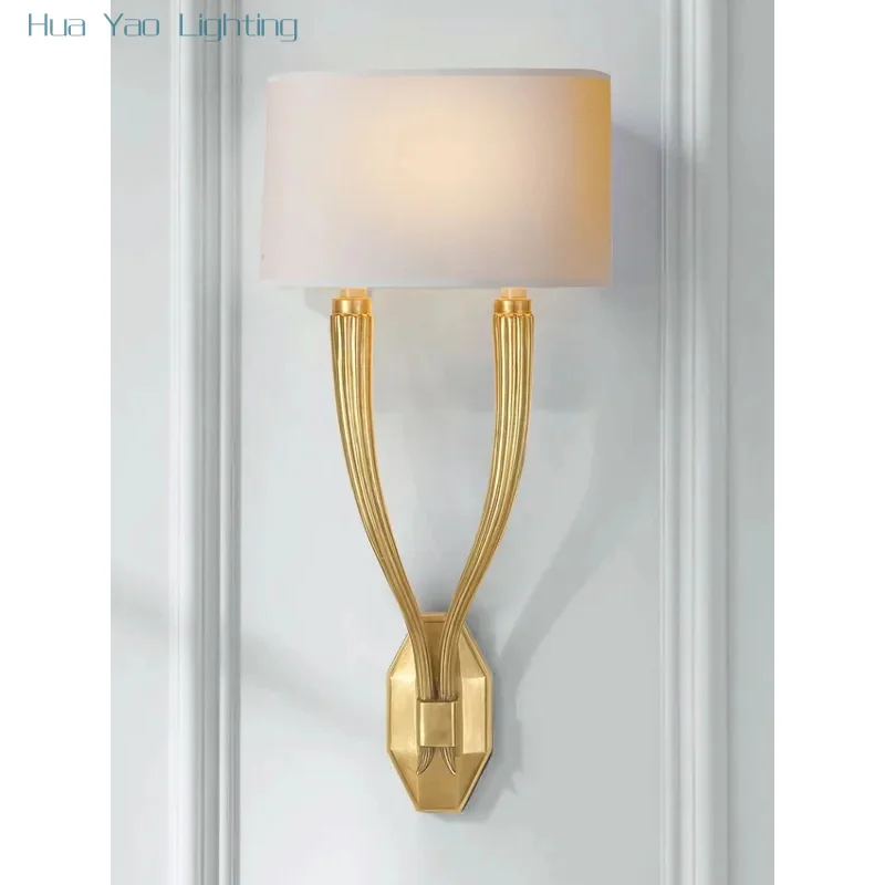 Double Sconce copper living room wall lamp French bedroom villa lobby corridor staircase minimalist entrance bedside