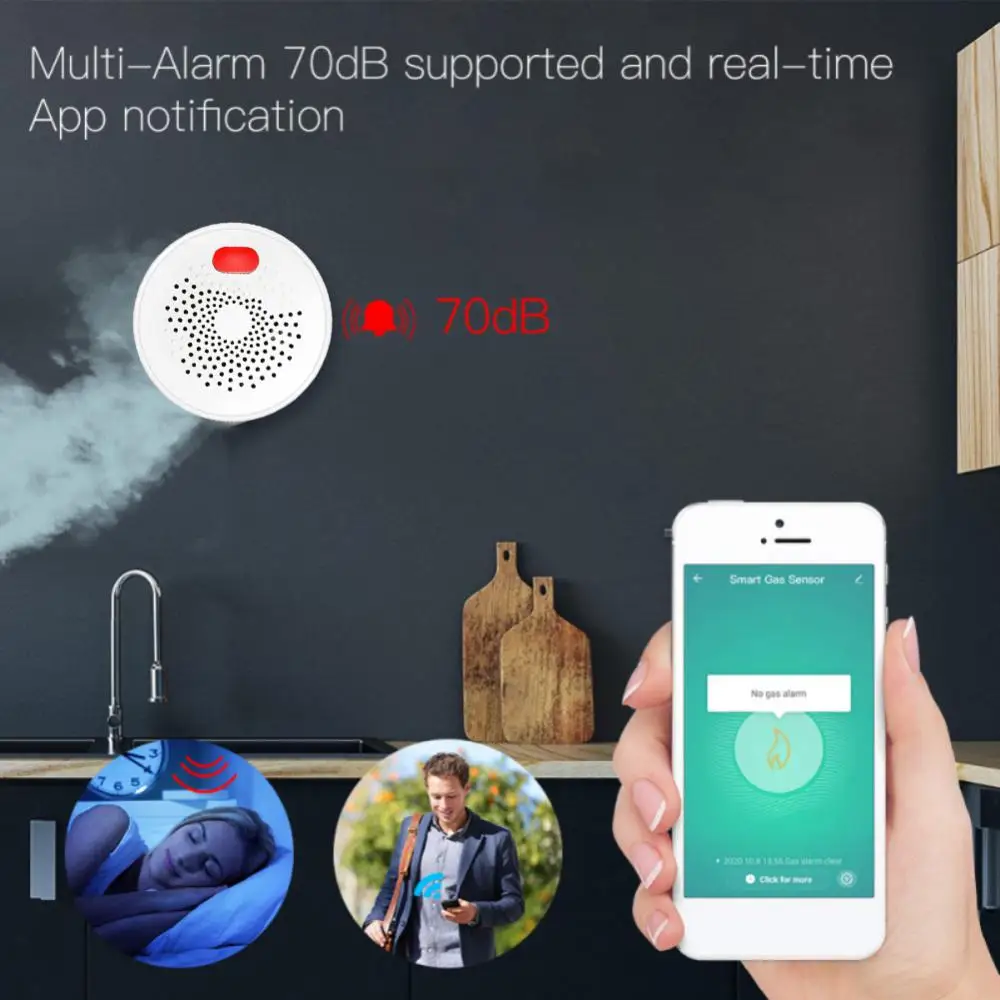 Ménage combustible compatible avec Tuya Smart Home, installation et configuration faciles, alarme de gaz GPL intelligente, capteur de gaz naturel