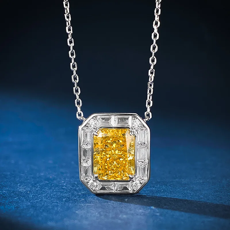 

925 Silver 2023 New Necklace Women's 4CT Simulated Diamond Goose Yellow 8 * 10 High Carbon Diamond Pendant 40+5cm