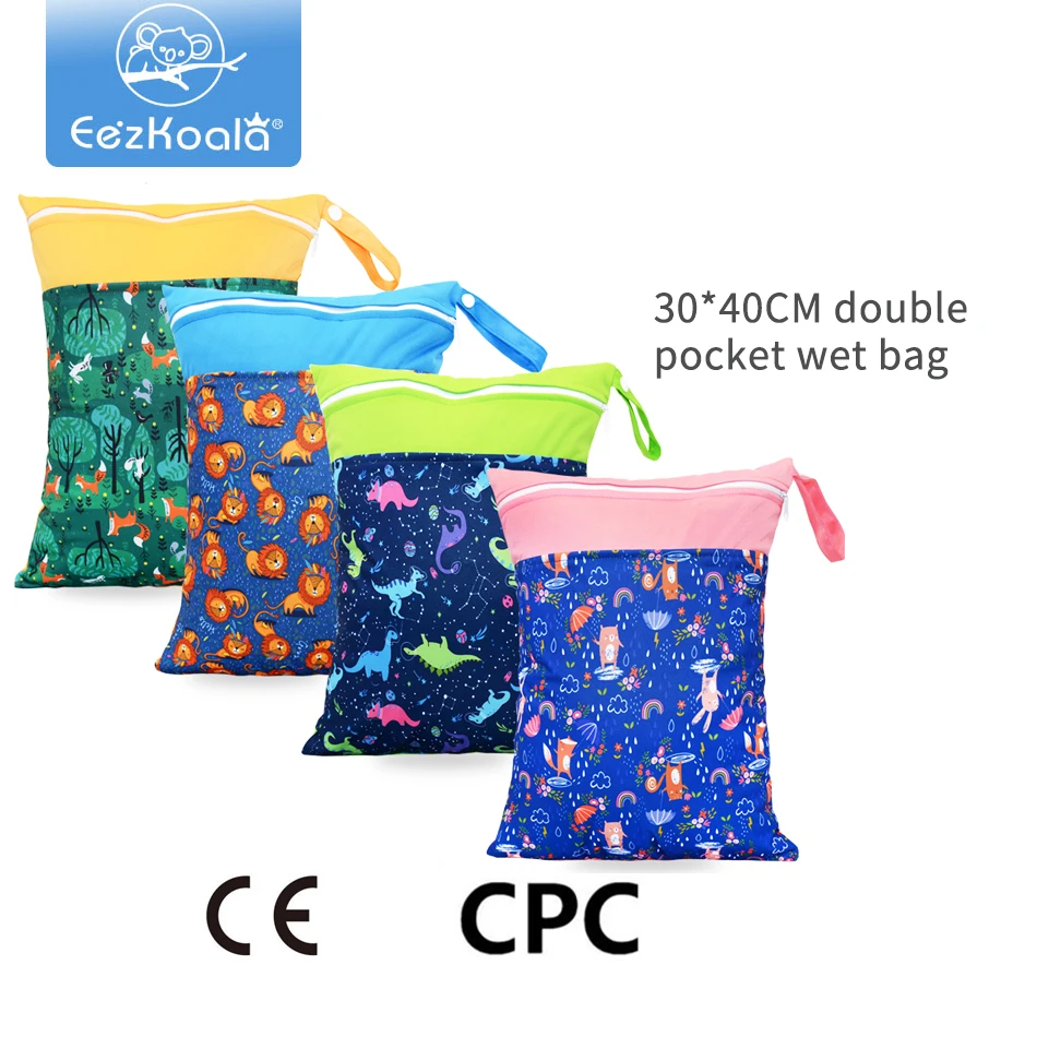 EezKoala Baby Diaper Bag Print Waterproof Wet Dry Nappy Carry Pack Travel Outdoor Zipper Handbag StrollerWet Diaper Storage Bag