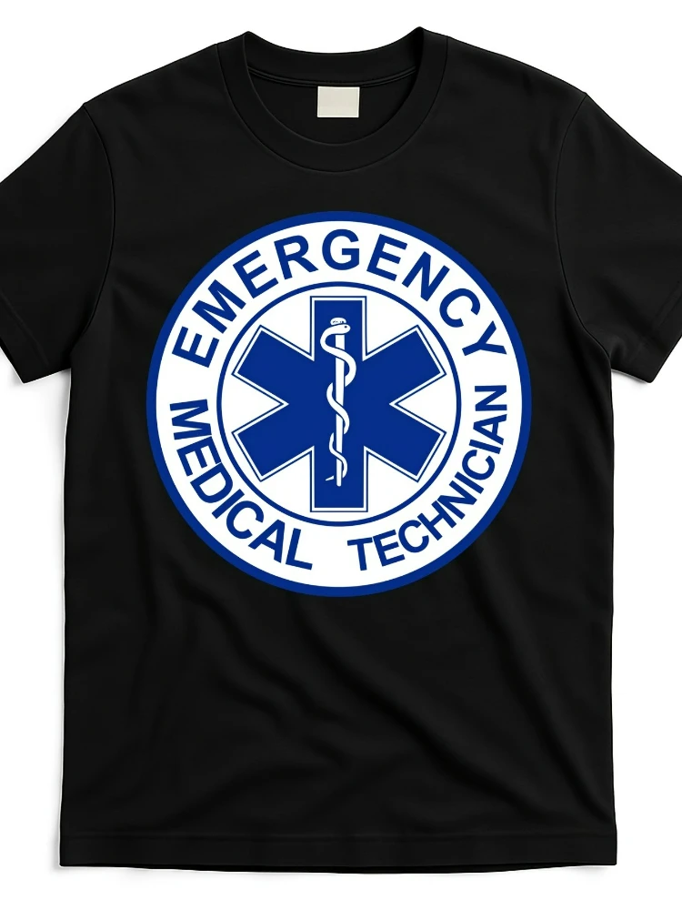 

EMT Emergency Medical Technician Logo Graphic - 100% Cotton short sleeve O-neck printed T-shirt， with Star of Life Design.