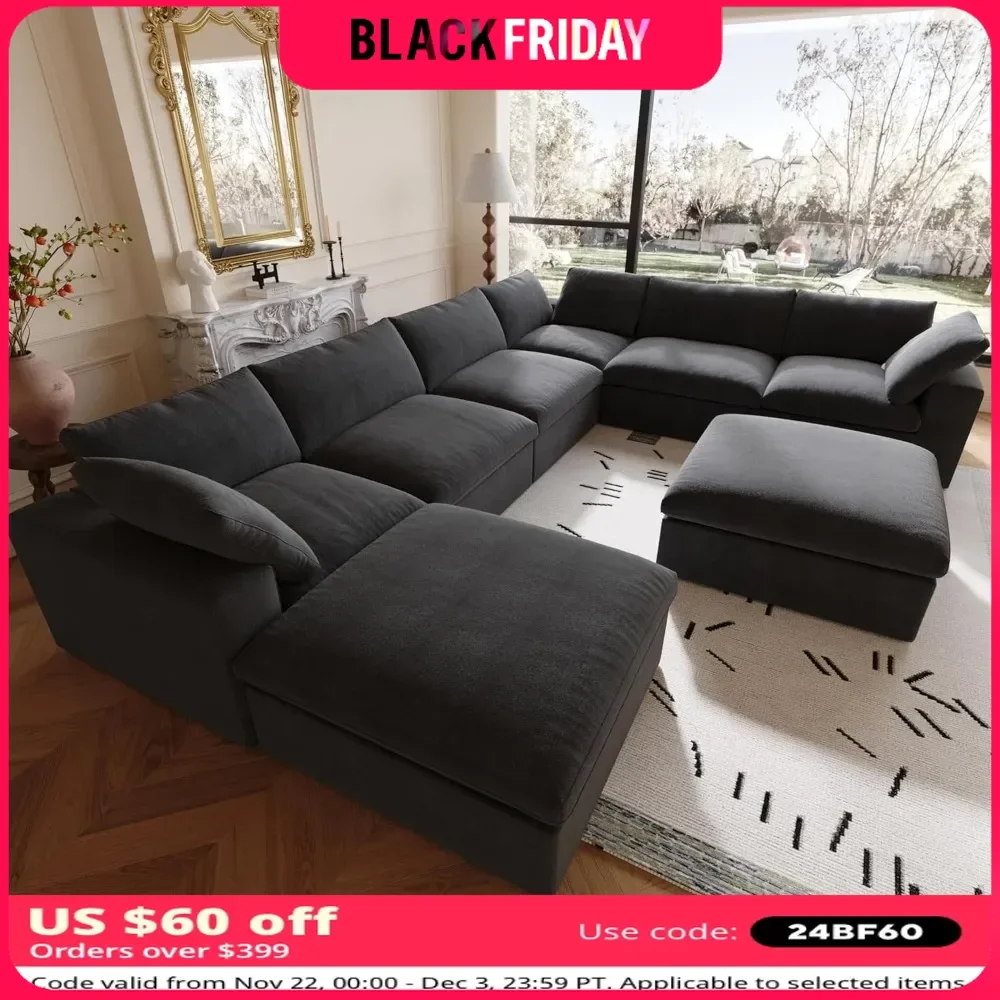 Modular Sectional Sofa,Down Filled Comfort Sofa Couch, Wide Deep Seat Convertible Couches,Sofa Cover Washable & Removable