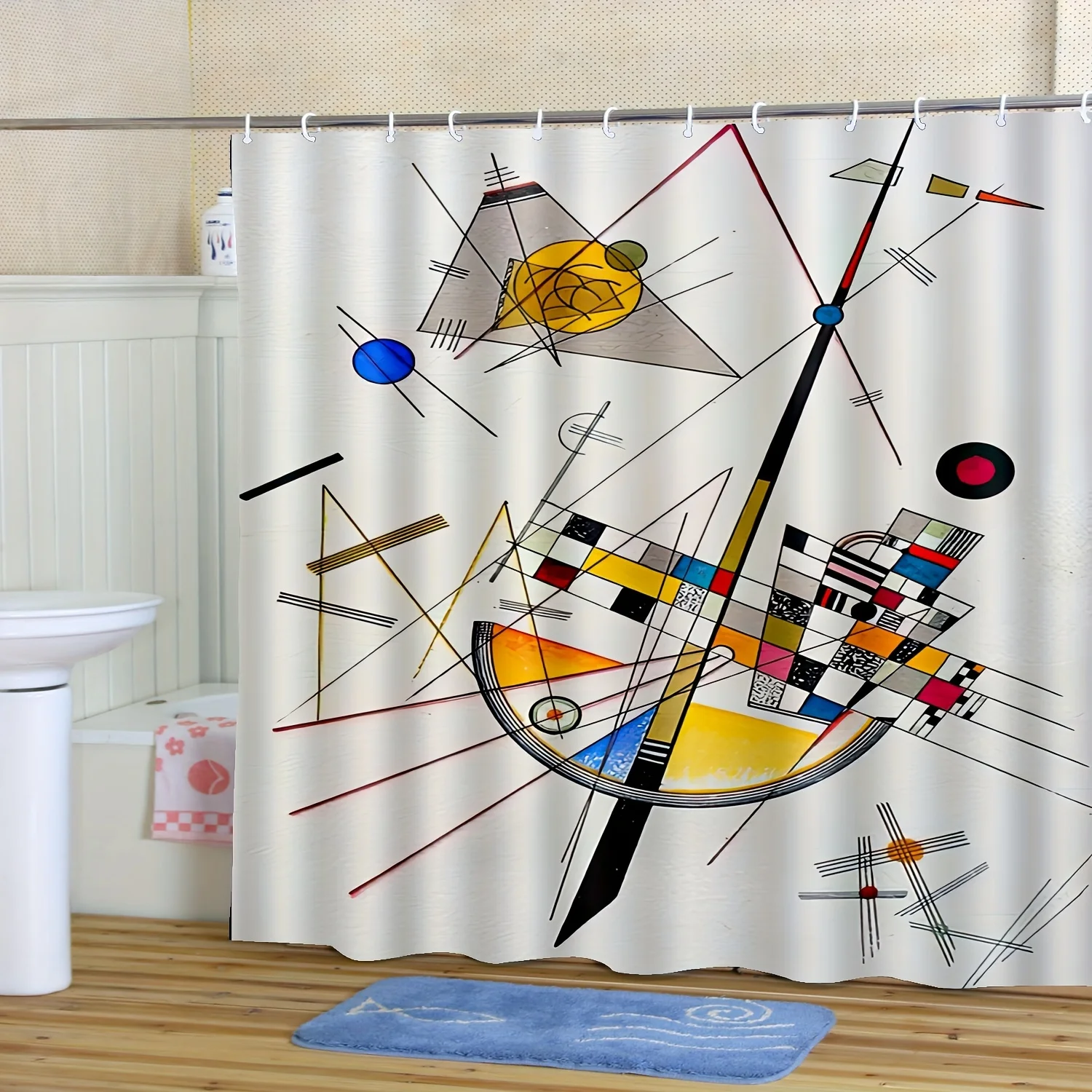 

Водонепроницаемая занавеска для душа с абстрактным геометрическим художественным принтом для ванной комнаты, дизайн в кандинском стиле, высококачественная занавеска для туалетной перегородки