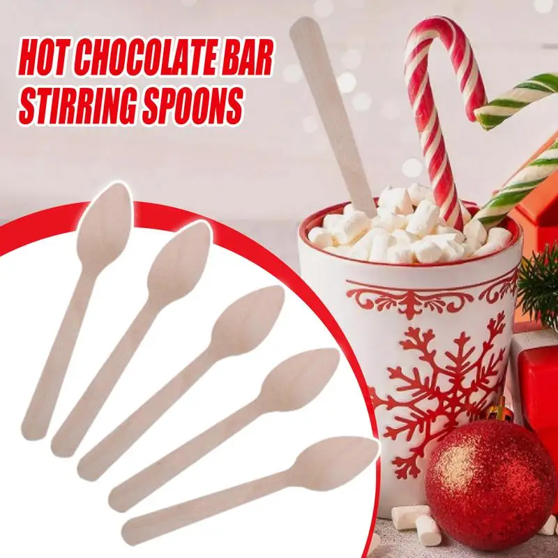 Wooden Spoons for Hot Chocolate Wooden Spoons Hot Cocoa Spoons Wooden Cutlery Spoons 100x Marshmallow Candy Cane Spoons for Hot