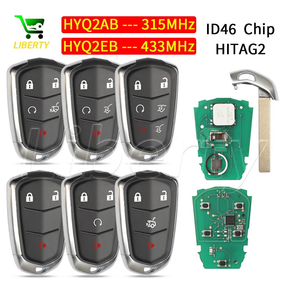 Liberty HYQ2AB 315MHz HYQ2EB 433MHz Proximity Smart Remote Key Fob For Escalade Esv Cadillac XTS CTS CT6 ATS XT4 XT5 2015 - 2019
