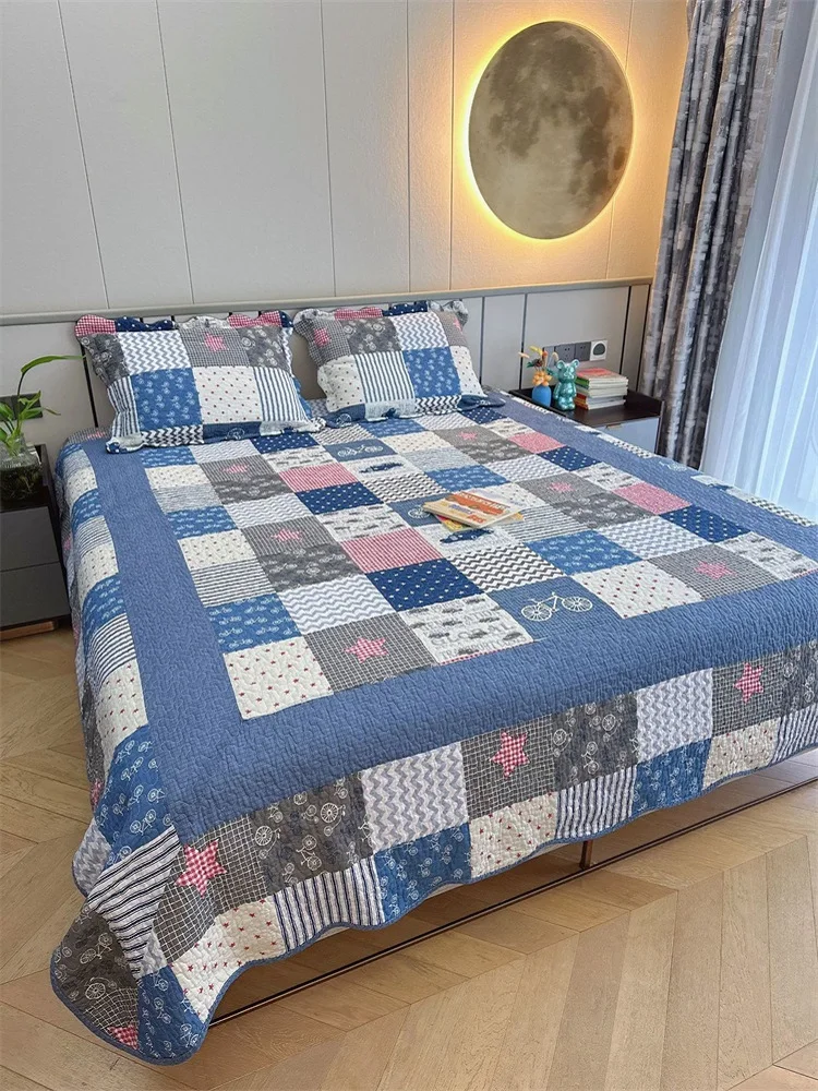 Cotton Quilting Bedspread Set Plaid Quilted Blanket Padding Coverlet Cubrecam Bed Cover Colcha Summer Quilt Bedding Set 3PCS