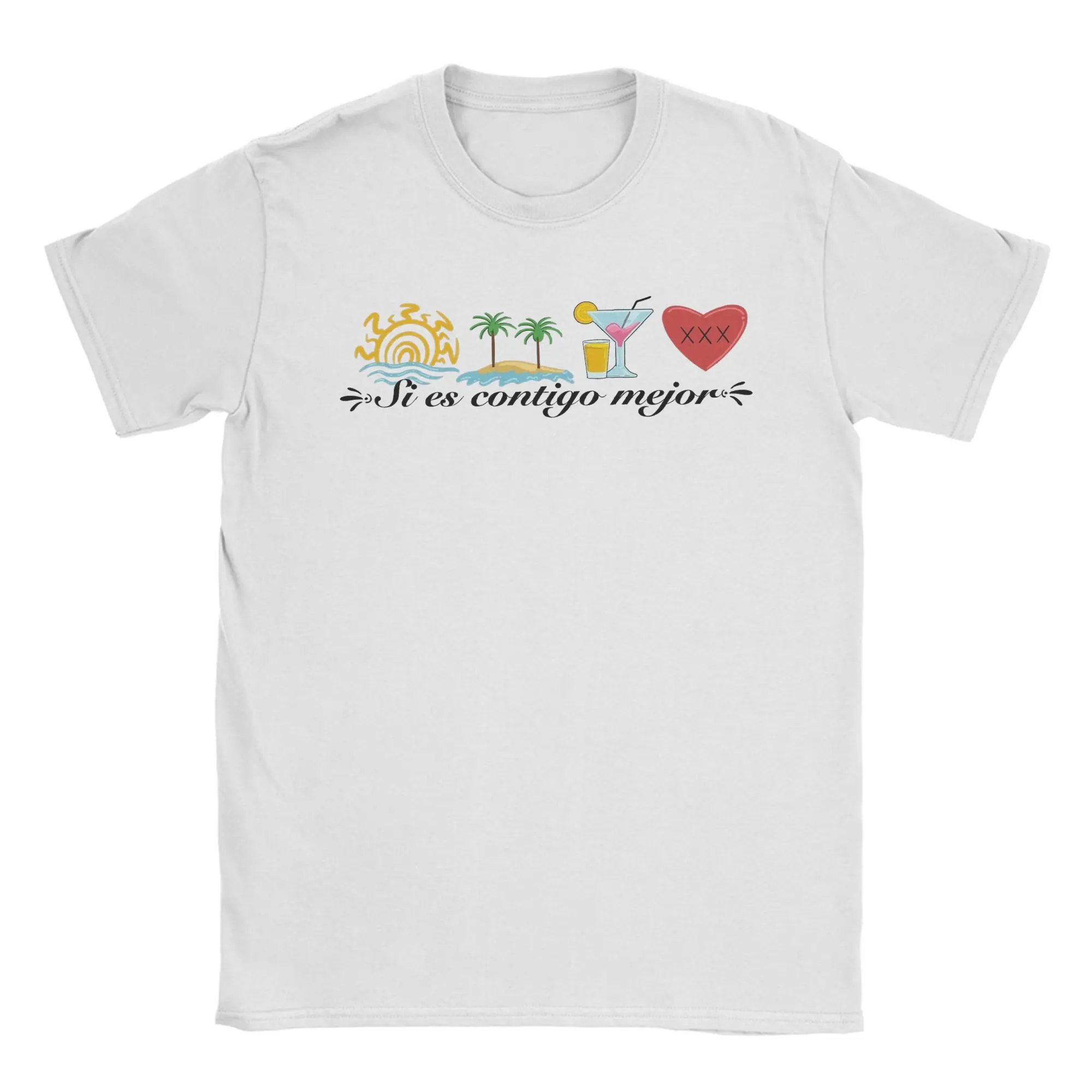 Men's T-Shirt Si Es Contigo Mejor Bad Bunny Funny Cotton Tee Shirt Short Sleeve T Shirts Clothes Graphic Printed Summer T Shirt