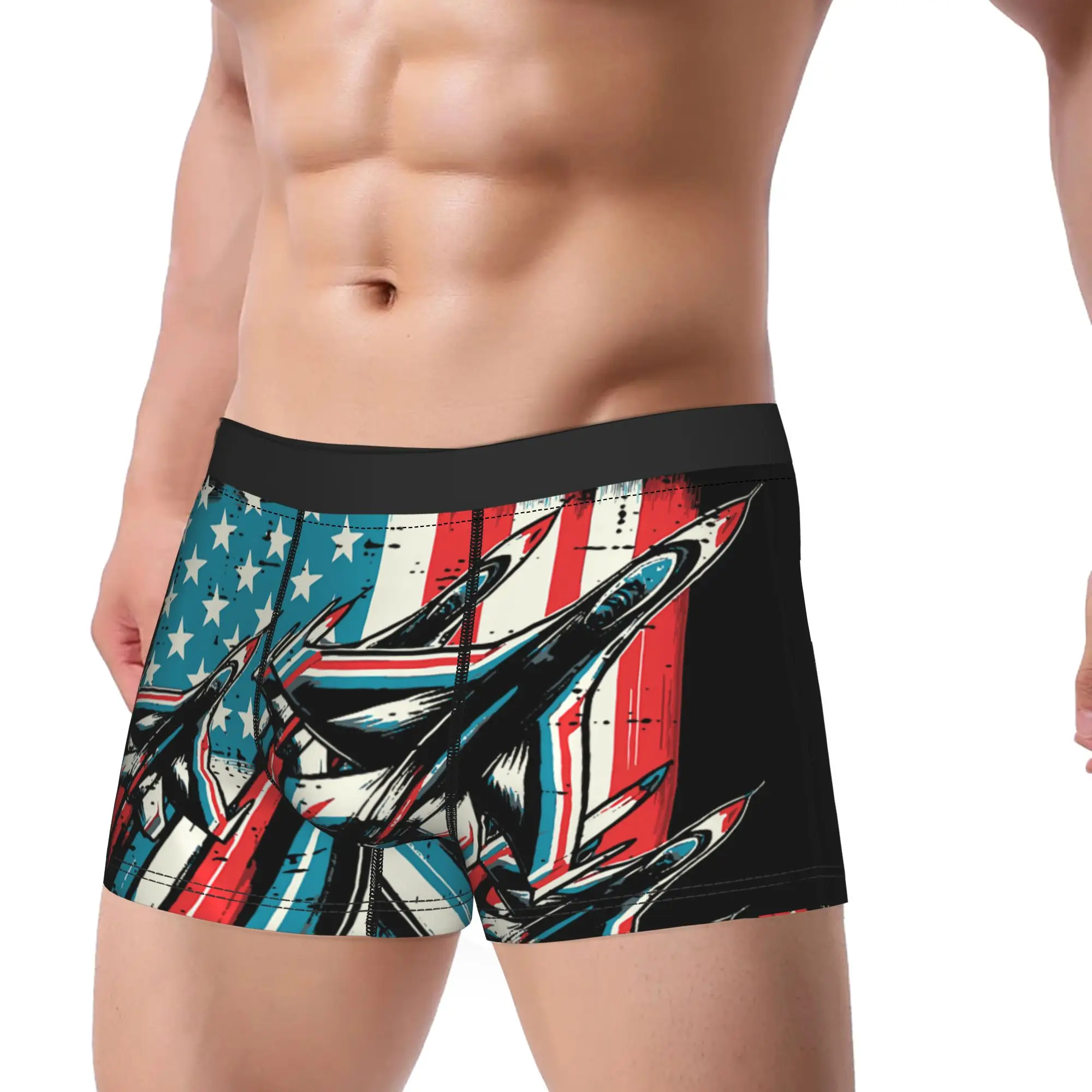 Jets American Flag Airplane Memorial Day Underpants Breathbale Panties Man Underwear Print Shorts Boxer Briefs