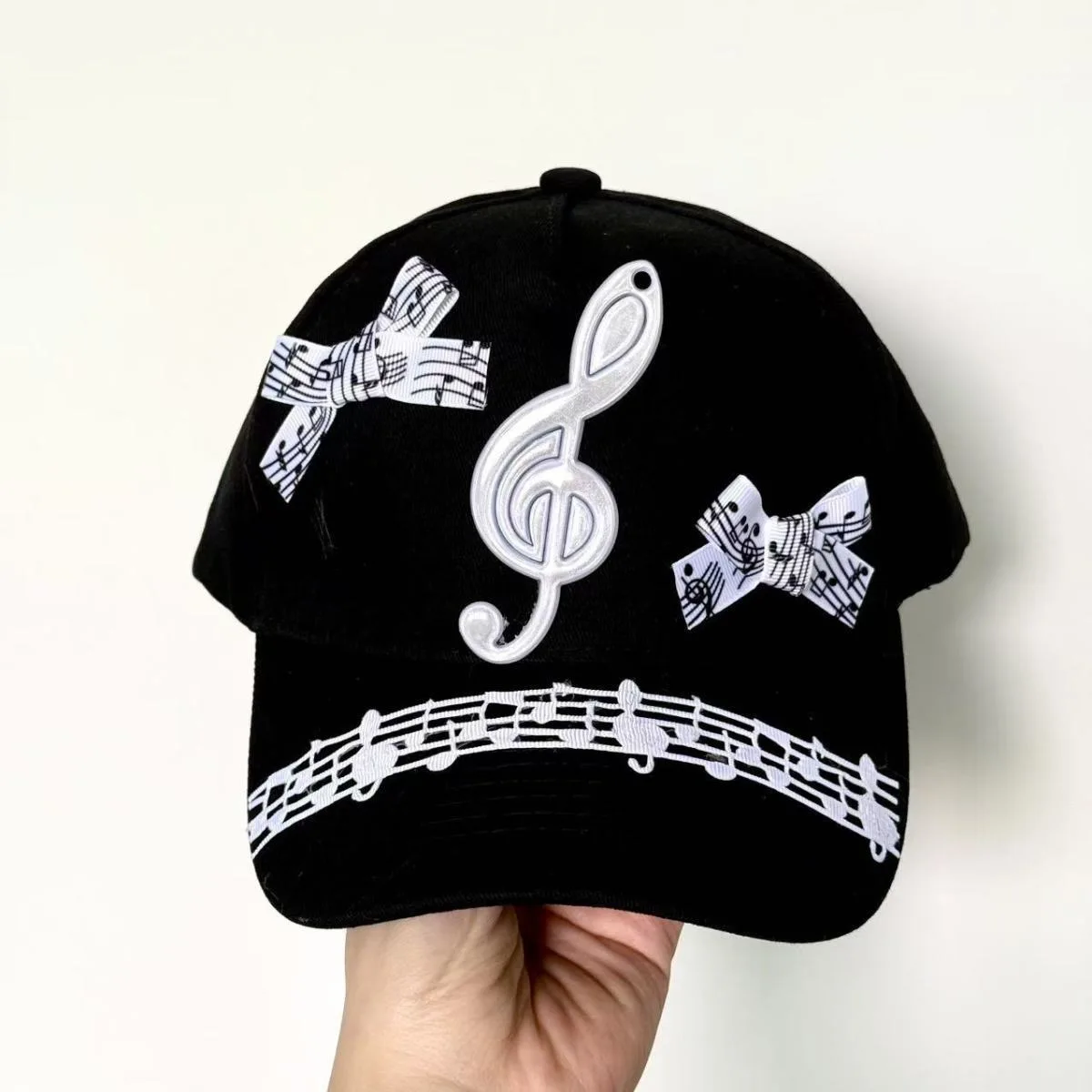 오리지널 수제 음악 노트 보우 야구 모자 Y2k 하위 문화 직원 Sweet Cool Hot Girl Hat 로리타 액세서리