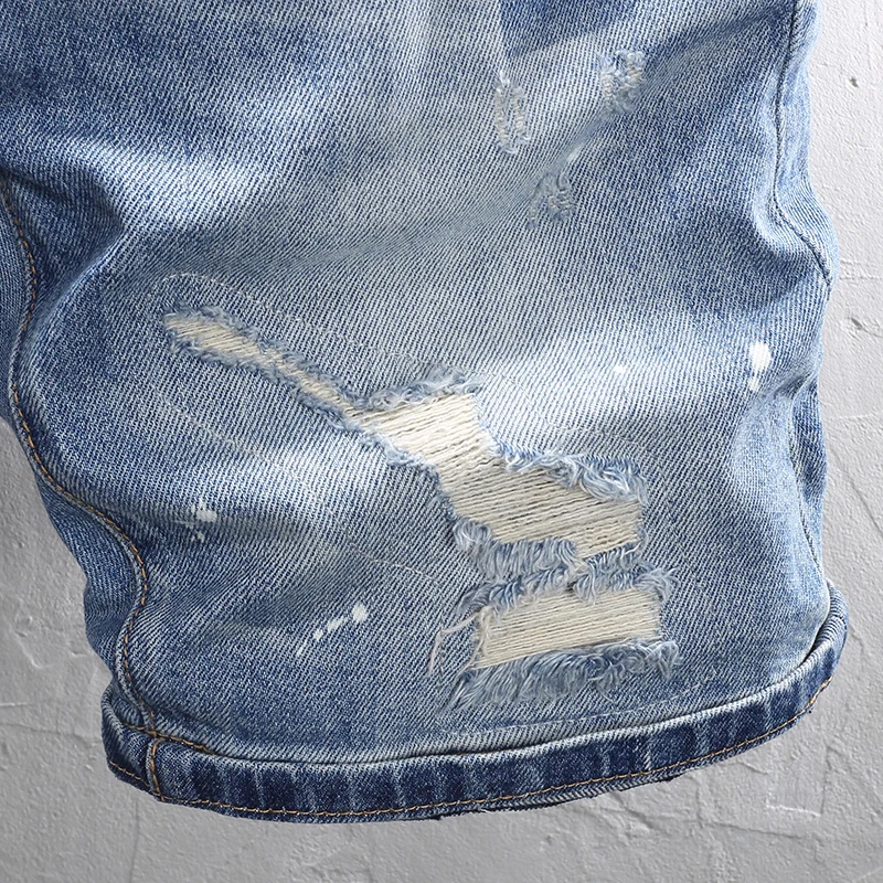 y2k fashion new denim shorts scratch washed nostalgic stretch slim fit retro light blue embroidered jeans high street hip-h