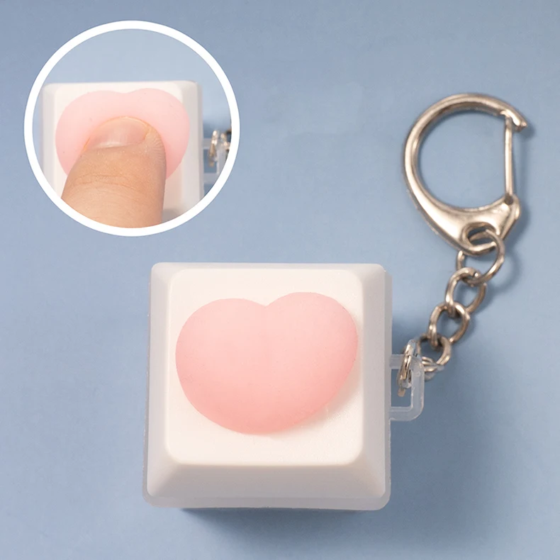 Heart Keyboard Key Toy Stress Relief DIY Fidget Button Keycap Fidget Keychain Keyboard Keychain Toys Finger Keyboard Keyring