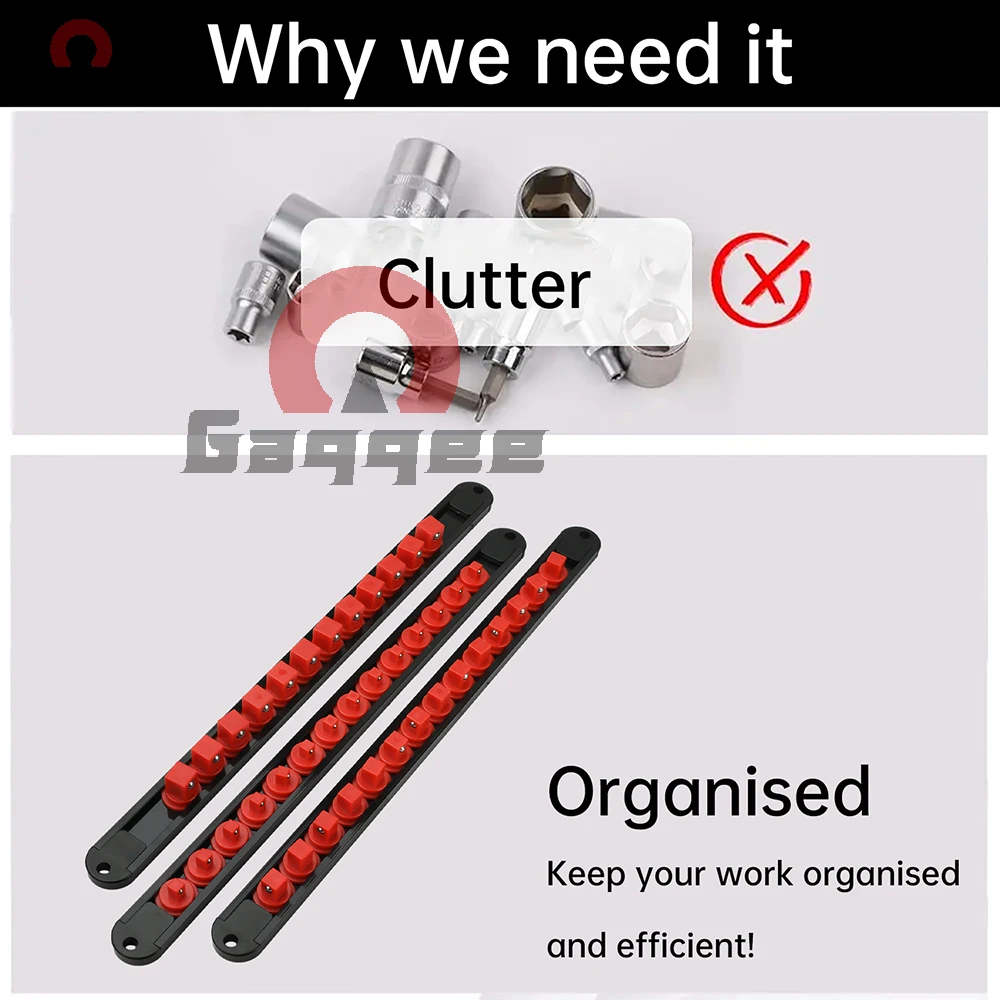 360 Degree Rotating  Socket Organizer ABS Red/Green Spring Ball Fixing System for 1/2" 1/4" 3/8" Sockets Removable End Caps