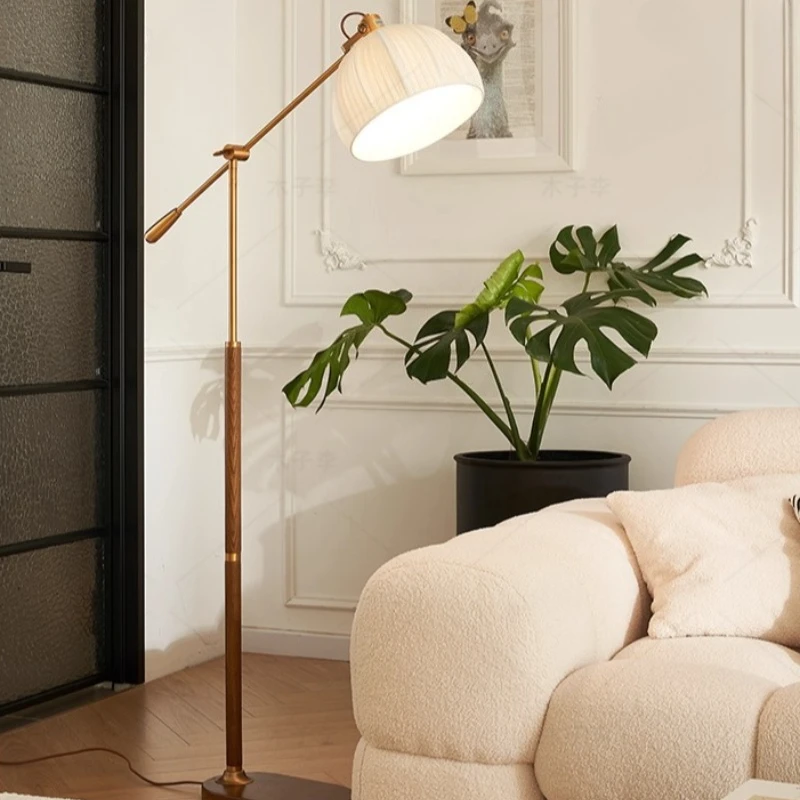 الفرنسية قاعدة خشبية الحديد المطاوع الروك الذراع LED مصابيح أرضية النسيج عاكس الضوء غرفة المعيشة غرفة نوم مطعم مكتب الدائمة الخفيفة