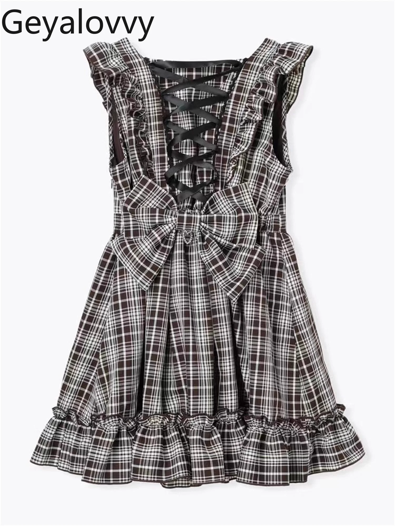 

Japanese Style New Lolita Sweet Cute Girls Big Bow Plaid Vest Dress Summer New High Waist Slimming Sleeveless Short Dresses