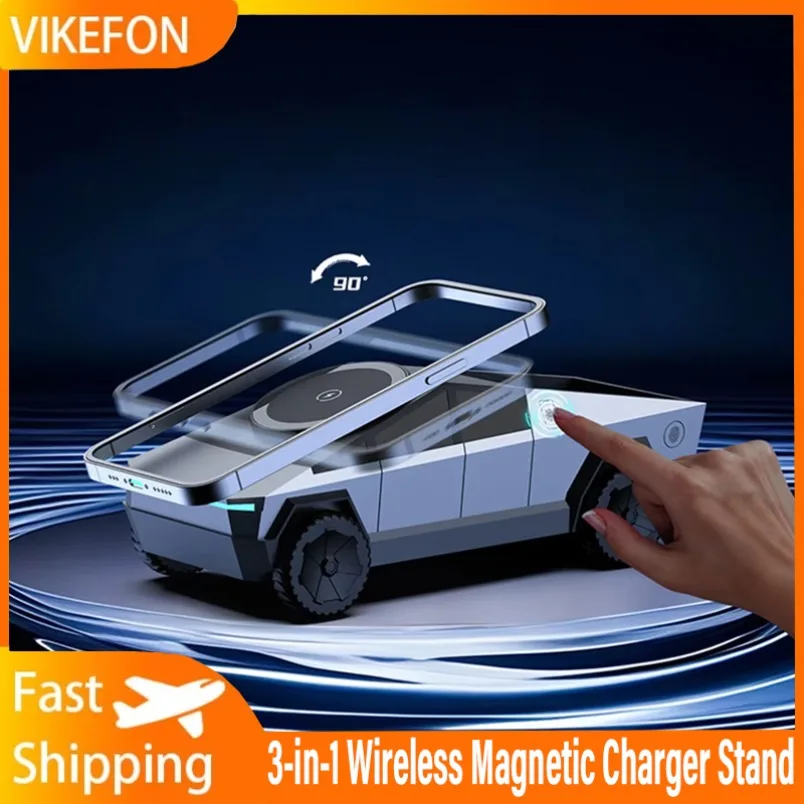 مكتب شحن سريع سيارة 3 في 1 حامل شاحن مغناطيسي لاسلكي لـ Magsafe iPhone 16 15 14 13 12 Apple Watch 10 ~ 2 SE AirPods Pro