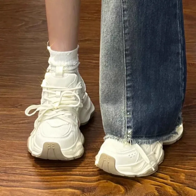 

Women's Chunky Mesh Dad Shoes 2026 Spring Autumn Breathable White Sneakers Women Thick Sole Height Increasing Casual Sport Shoes