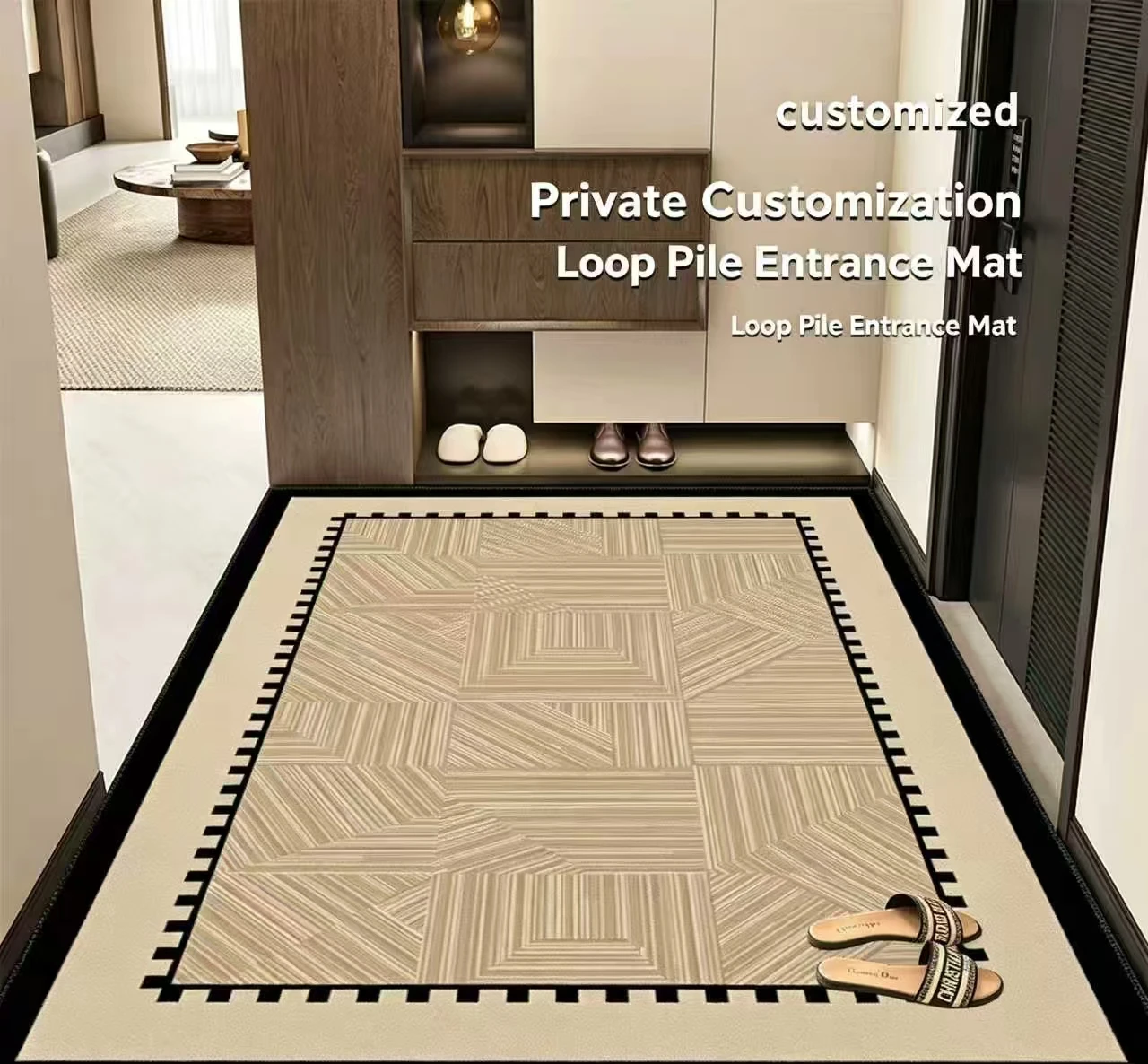 Circular loop pile floor mat, entryway carpet, door mat for home, anti-slip living room high-end foot pad