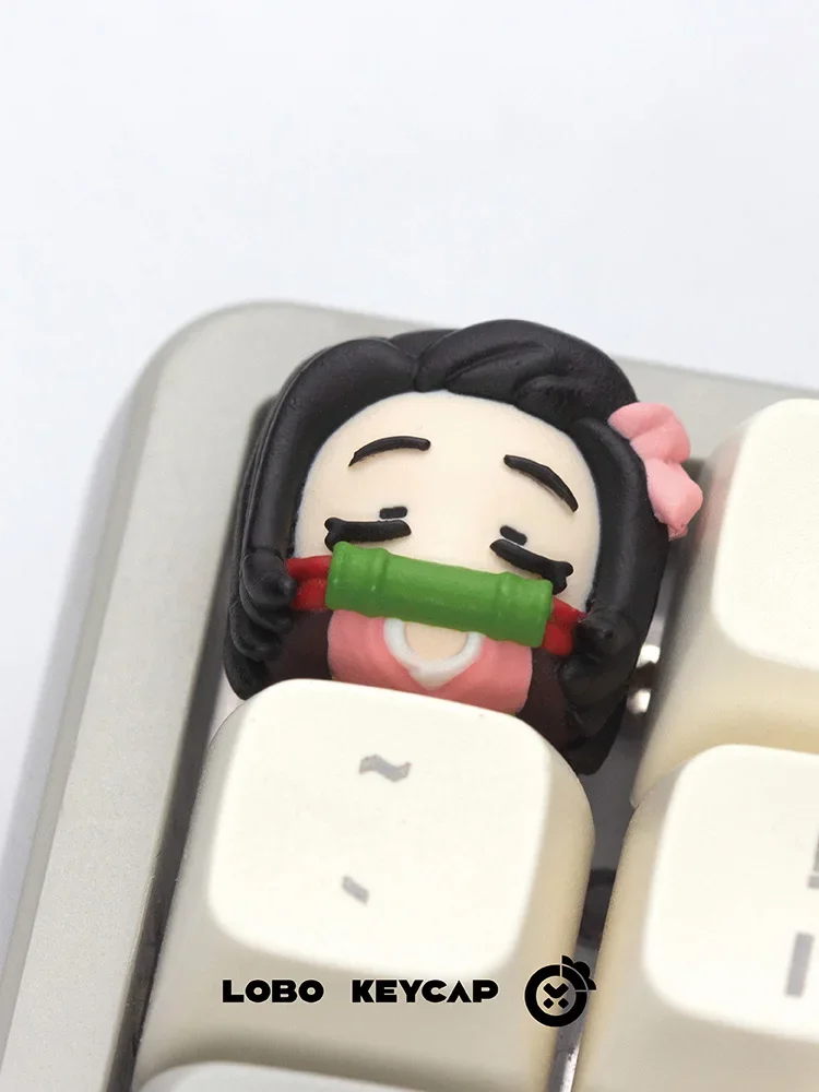 Lobo Mechanical Keayboard Keycap Cartoon Resin Nezuko Personalized Anime Art Mechanical Keyboard Keycaps Pc Gamer Office Gifts