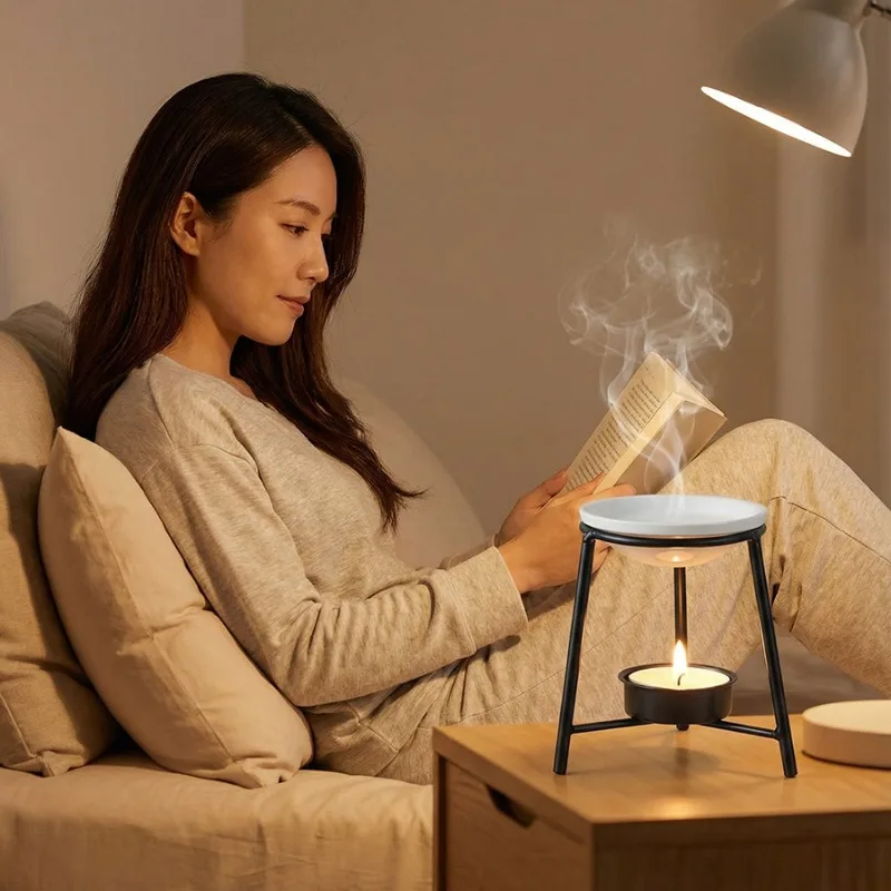 Tripod Wrought Iron Disc Fragrance Stove, Heated Essential Oil Stove Household Black Aromatherapy Stove Candlestick