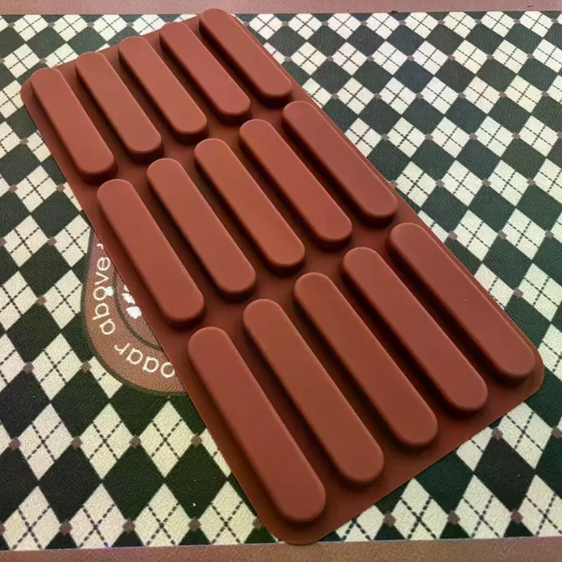 1 Pc 15 Hole Silicone Chocolate Bar Mold Long Strip Finger Biscuit Round Mousse French Dessert Cake Mold & Baking Tray