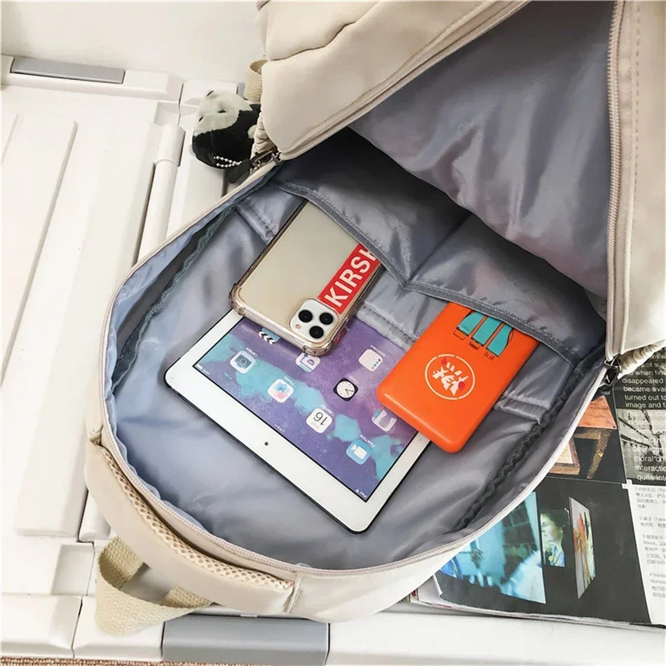 حقيبة ظهر بلون سادة للنساء متعددة الجيوب حقيبة كتب جامعية حقائب ظهر للكمبيوتر المحمول للرجال حقيبة مدرسية للمراهقات حقائب مدرسية للفتيات #5