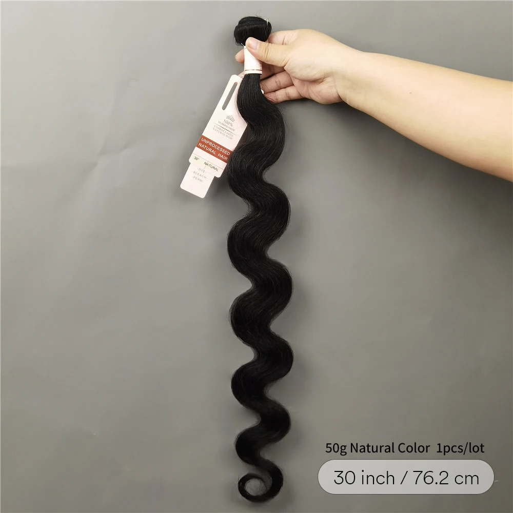 30 Inch Body Wave Human Hair Weave Natural Human Hair Extensions 100% Human Hair 50g Brazilian Virgin Hair Machine Double Weft