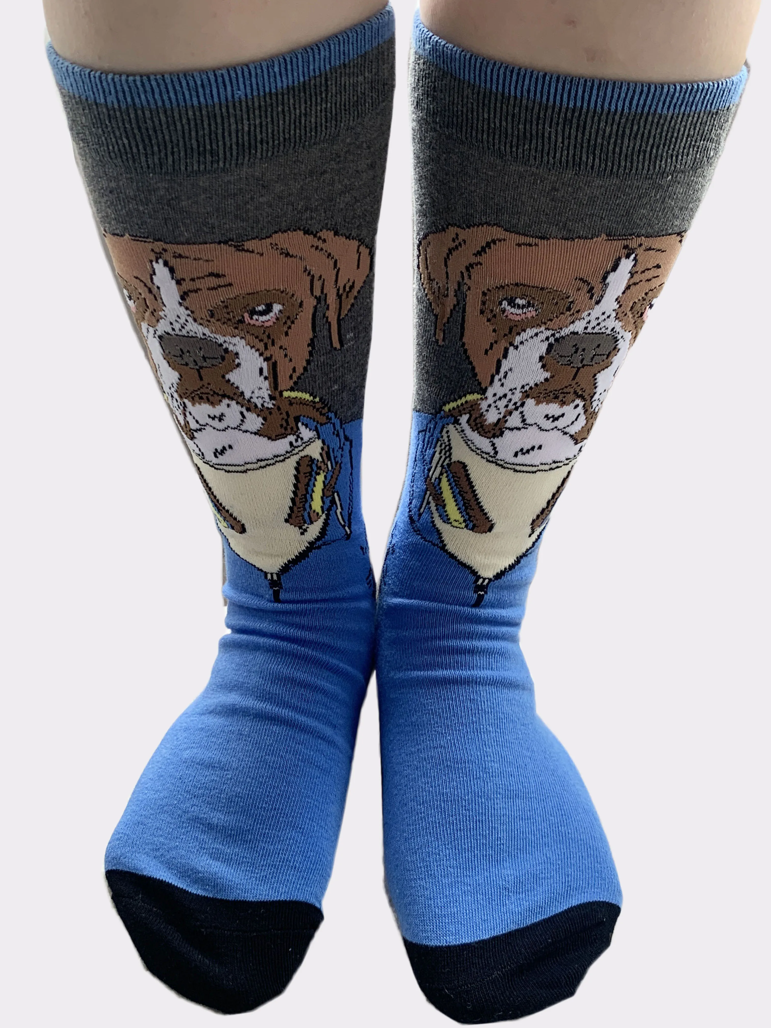 CHAOZHU 1 Pair Blue Cartoon Cool Dog Mr Socks For Male Business Engaged Groom And Best Man Gift Socks Street Sox