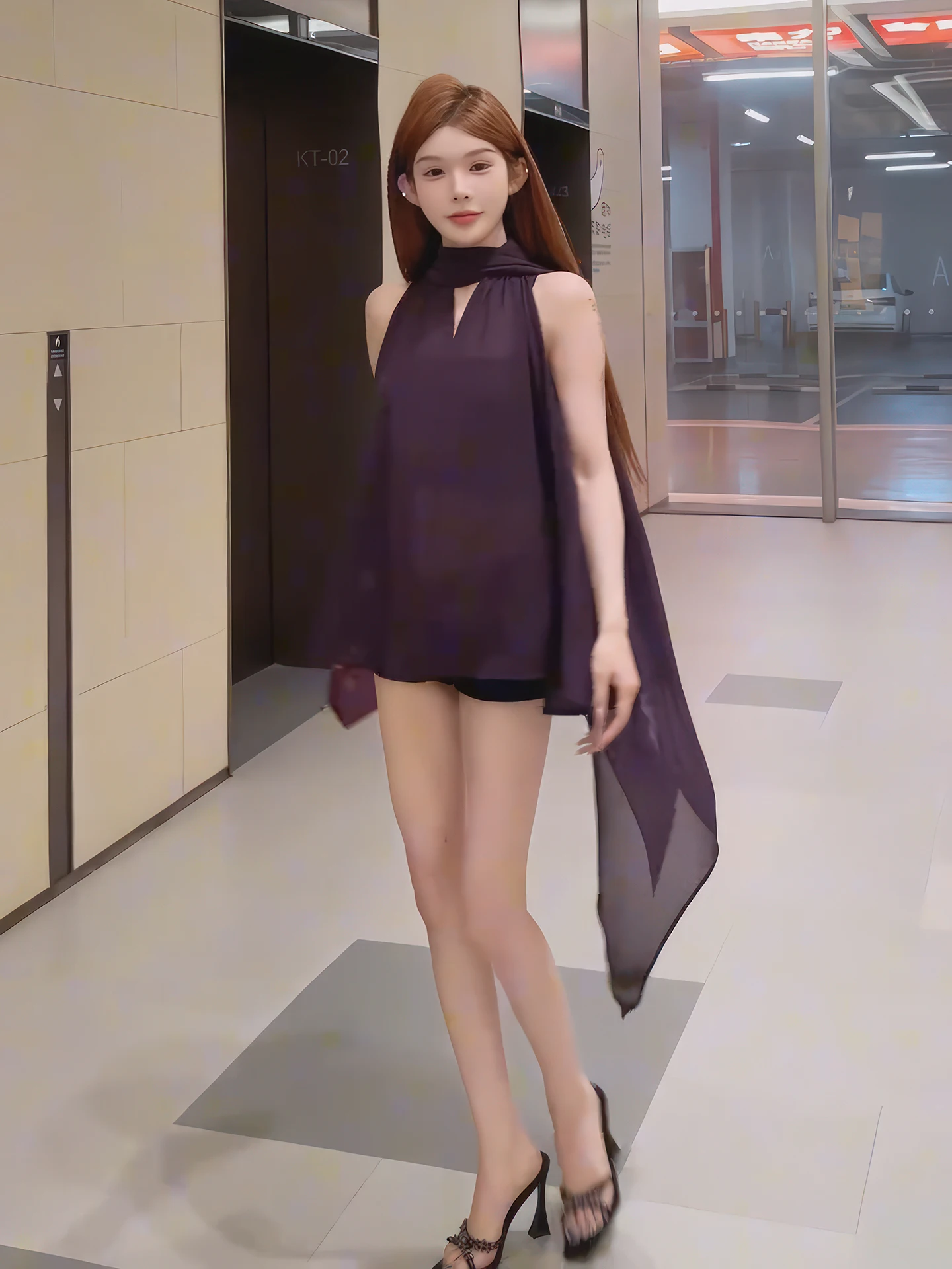 Ele violet Netie irt femmes été nouveau Sle minceur couvrir haut français Sle coupe ample Svel couleur Pure