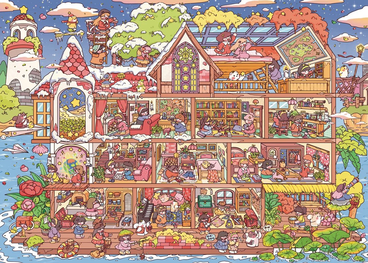 

Plus Size Kawaii 3D Street View Cartoon Miniature Scene Stickers DIY Hand Stacked Scrapbook Stickers