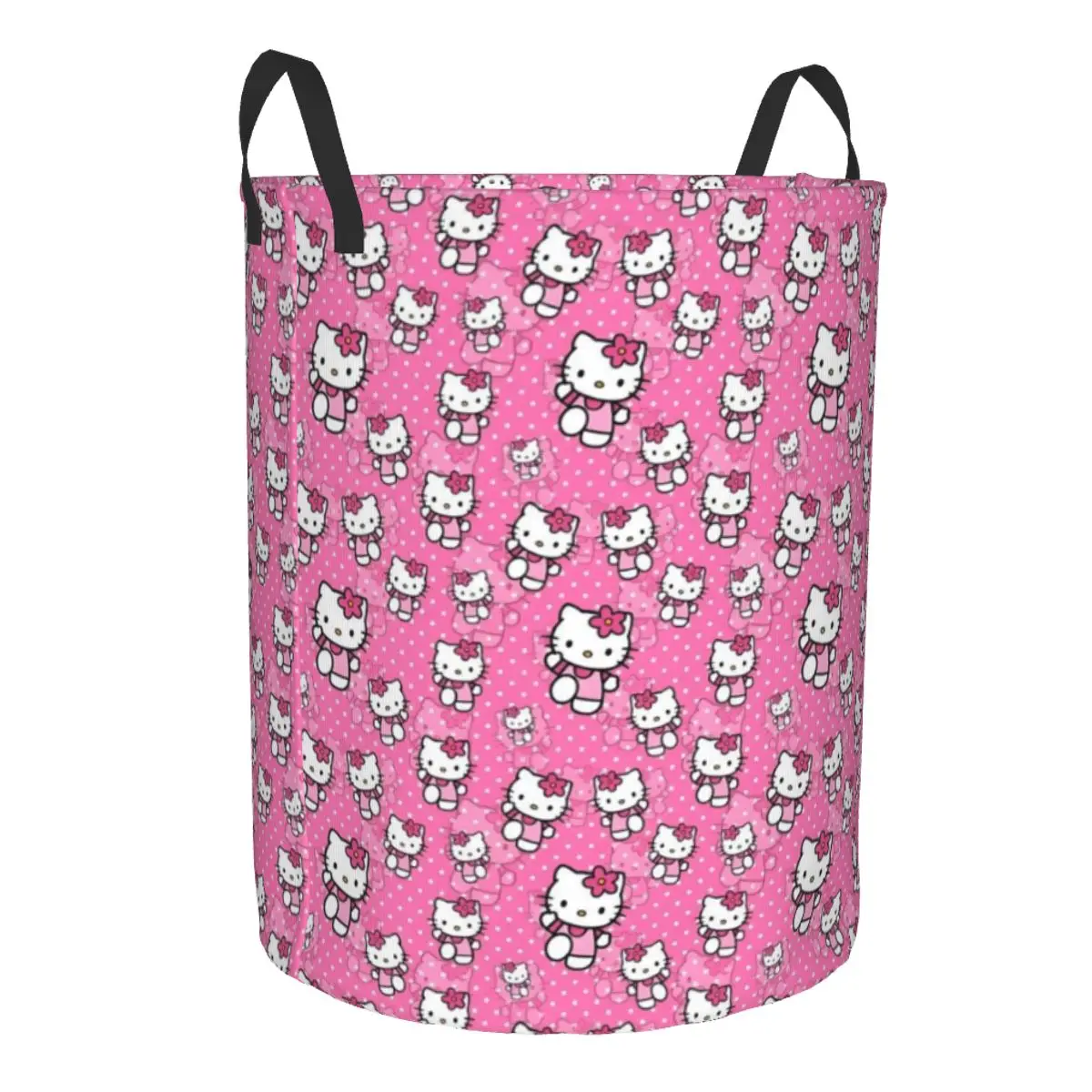 Custom Hello Kitty Anime Cat Pattern Laundry Basket Collapsible Clothing Hamper Toys Organizer Storage Bins