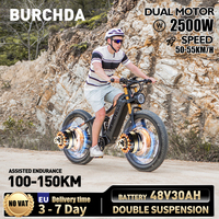 BURCHDA HC26 2500W55KM/H Dual Motors Electric Bicycle 48V30AH Lithium Battery 26Inch 4.0 Fatbike Electric Bike Double Suspension