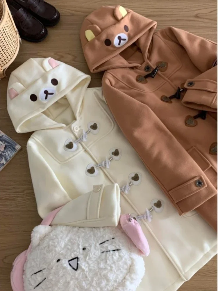 

Autumn Winter Japanese Horn Button Jackets Harajuku Gothic Kawaii Jk Coat Women 2025 Wool & Blends Loose White Top Mujer