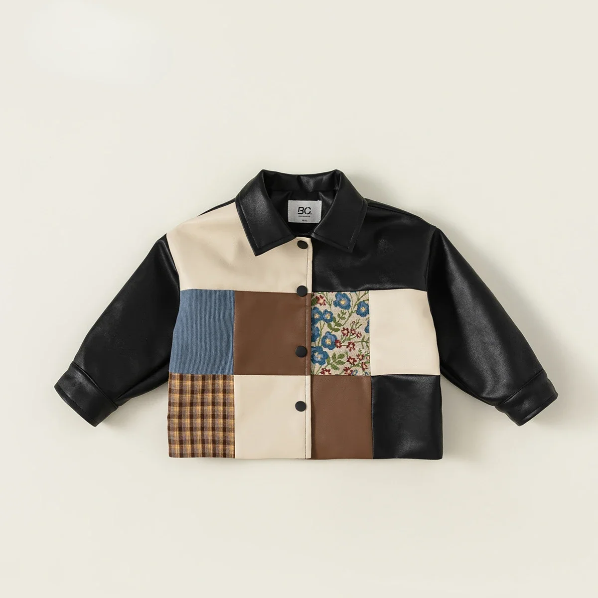 

Coat Spring Autumn Childrens Clothing Boys Splicing Irregular Baby Leather Clothing Outerwear Turn Down Collar Waterproof