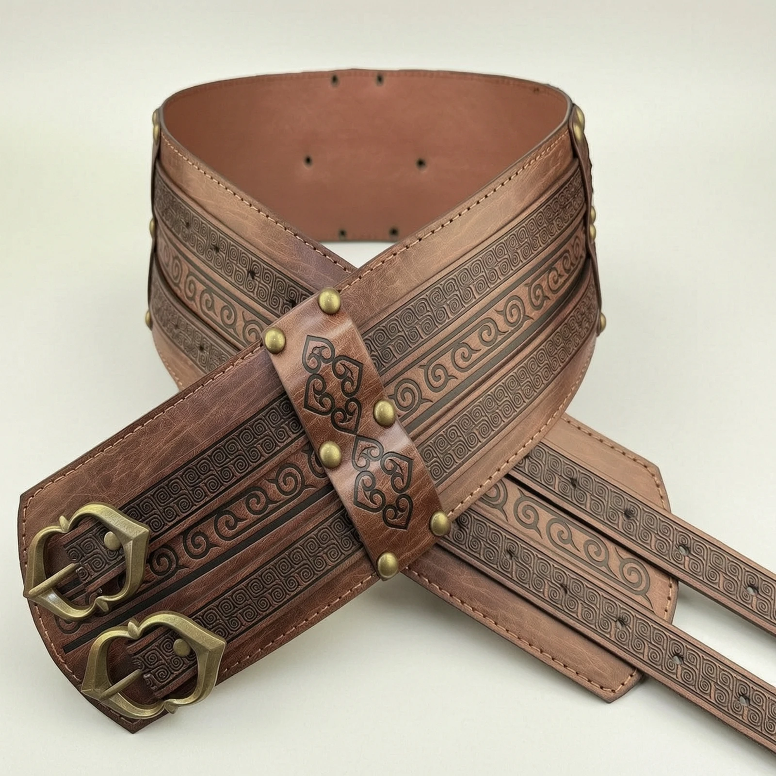 Medieval Belt Wide Costume Accessories Waistband Embossed for Cosplayers, Cosplay, Halloween