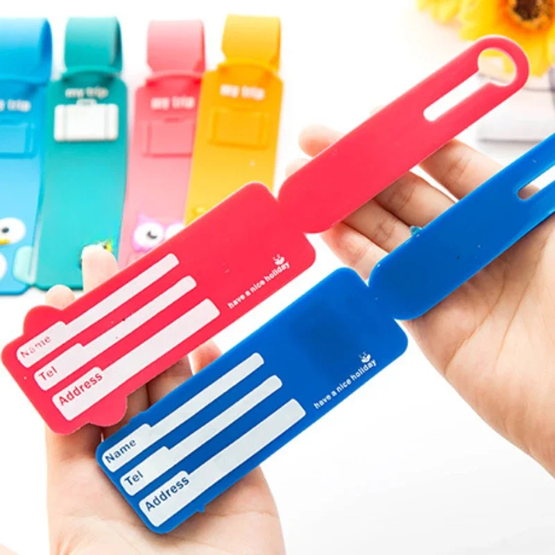 Cute Cartoon Silicone Baggage Tag Flight Attendant Style Suitcase ID Label Portable Luggage Claim Holder for Travel Trip