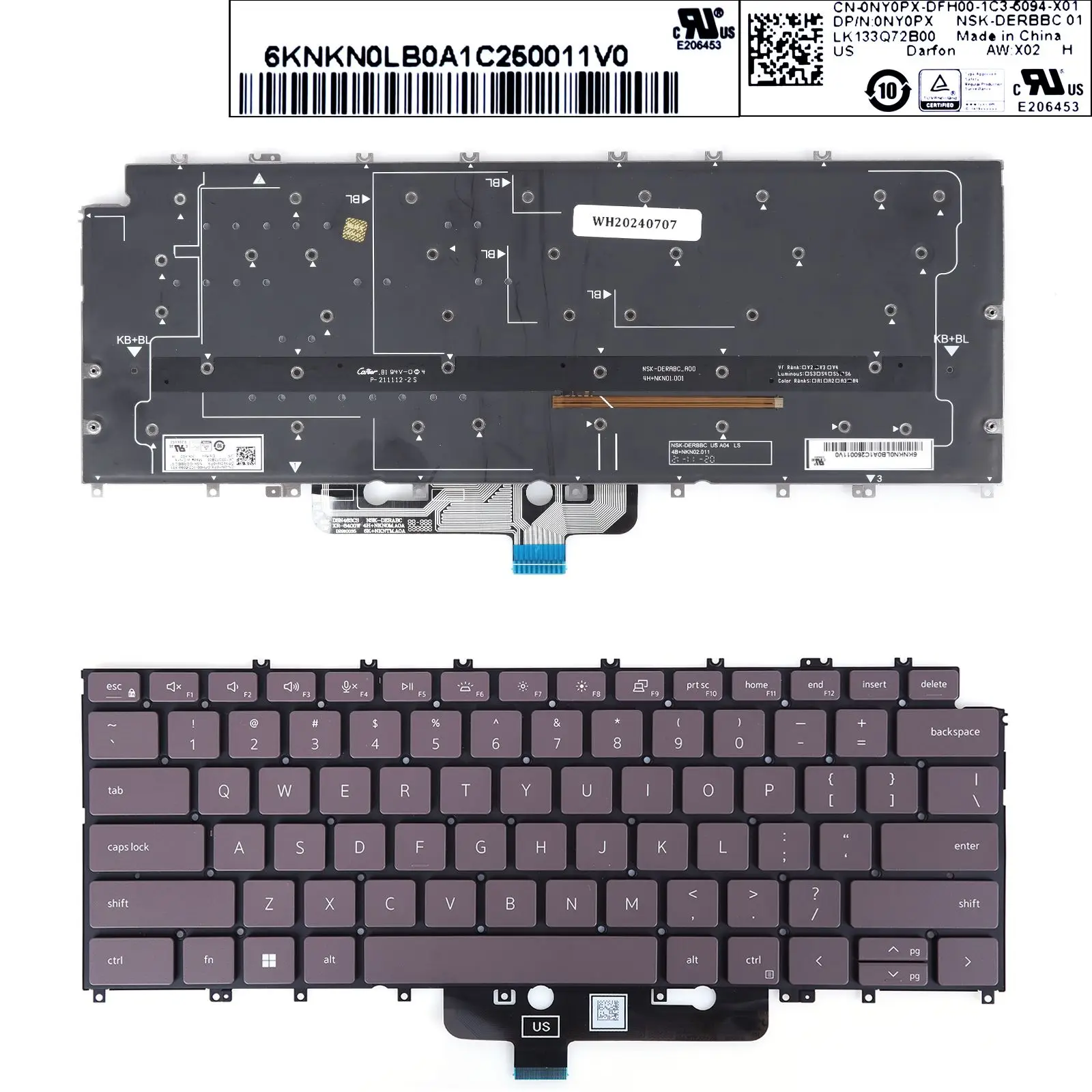 

Ноутбук Keyoard США для Dell XPS 9315, фиолетовый с подсветкой