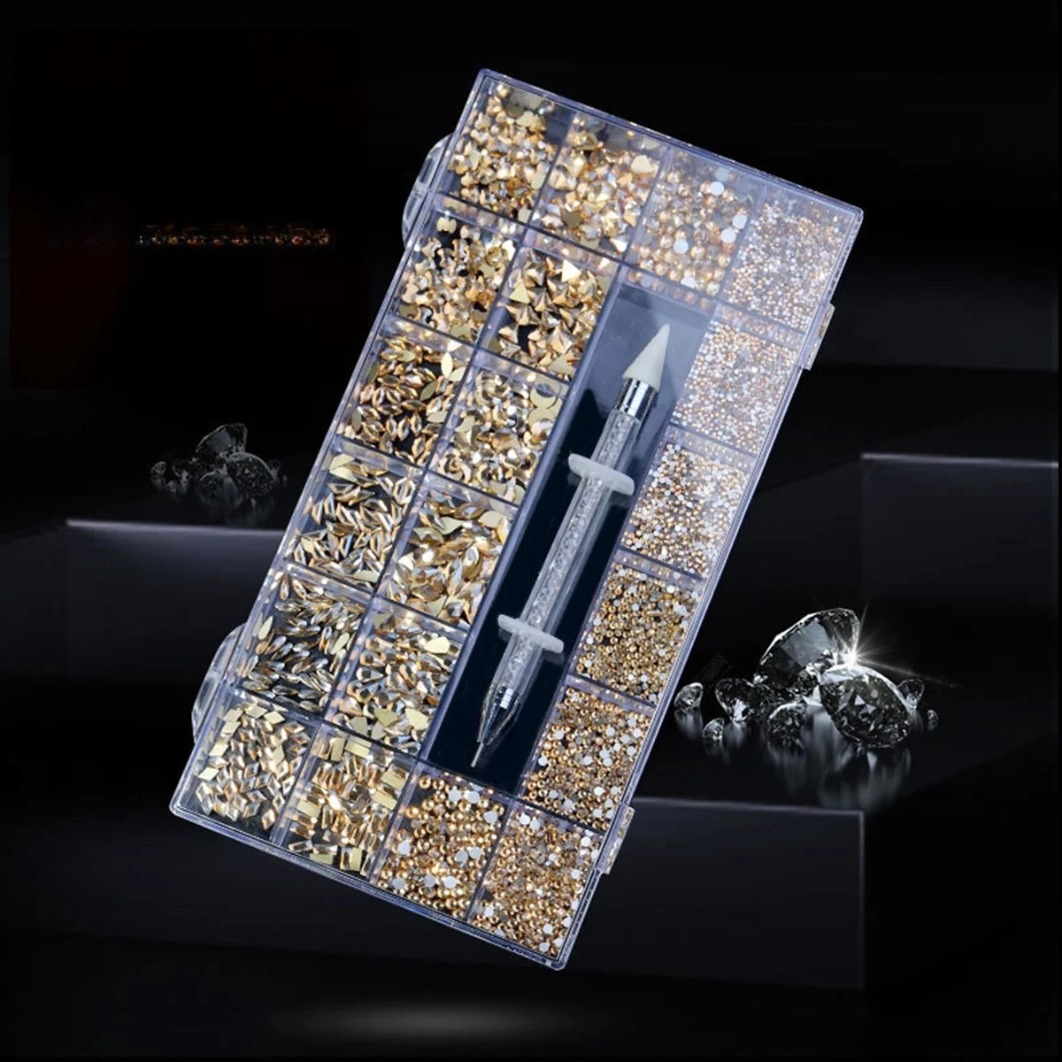

21 grid rhinestone box mixed nail diamond Flat glass shaped diamond DIY nail rhinestone nail jewelry set