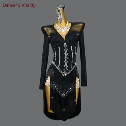 Latin Dance Competition Clothing Winter Gauze Long Sleeves Rumba Chacha Performance Costume Customzied Latin Dance Dress