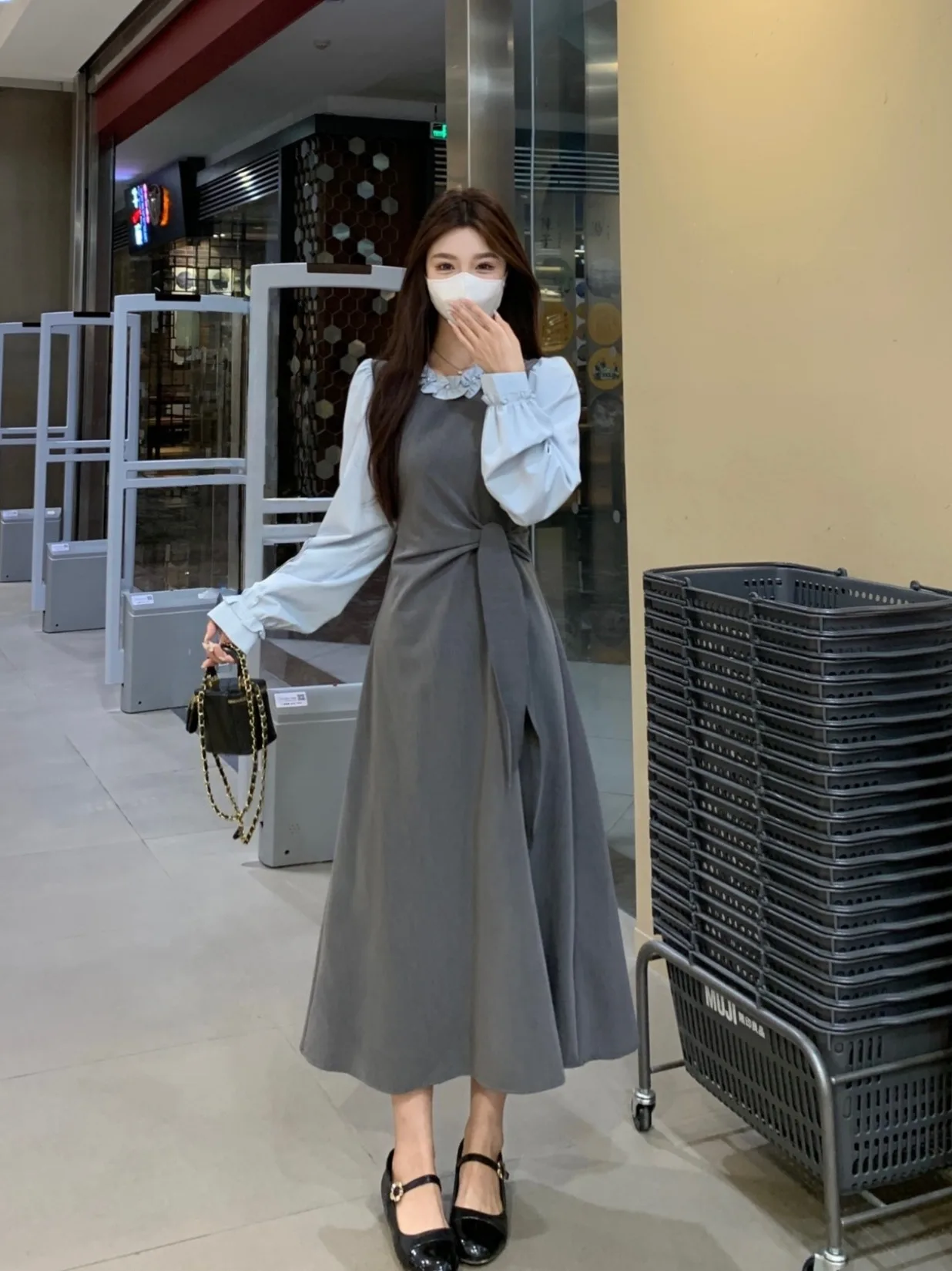 

Женская юбка миди А-силуэта больших размеров с завязками, высокой талией, осенняя новинка, модная, с эффектом похудения