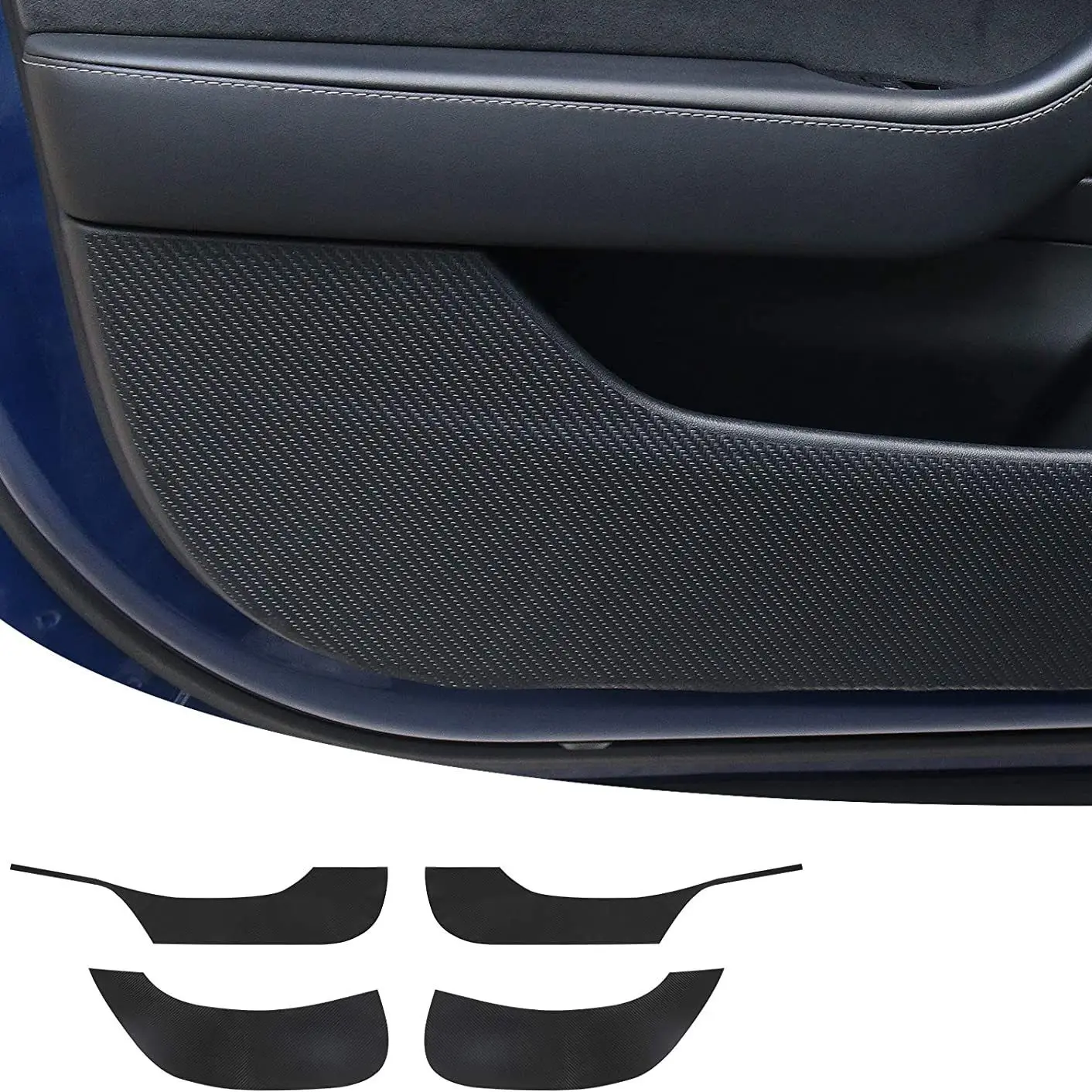 

for Tesla Model 3 2019-2021 Car Leather Carbon Fiber Pattern Door Protector Anti-Kick Mat Pad Accessories,5 Pcs/Set