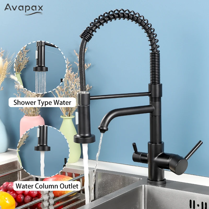  Black Kitchen Faucets With Pull Down Sprayer Spring Pull Down Kitchen Sink Faucet Hot Cold Water Mixer Filter Faucet