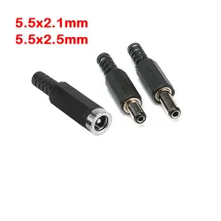10-1pc 5.5x2.1 5.5x2.5 DC Power Jack Plugs Male/Female Socket Adapter Connectors 2.1mm x 5.5mm 5.5*2.1 5.5x2.5 For DIY Projects